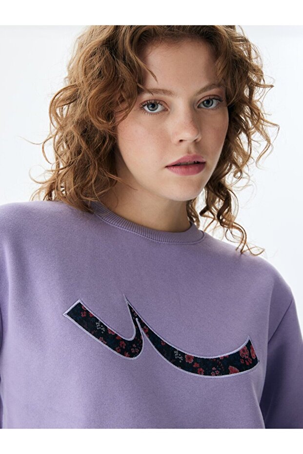 Logolu Bisiklet Yaka Lila Sweatshırt - 4