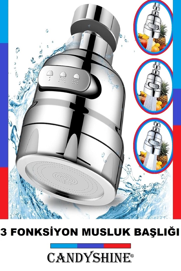 Elal 3 Function 360° Movable Faucet Head Saving Head Chrome - 1