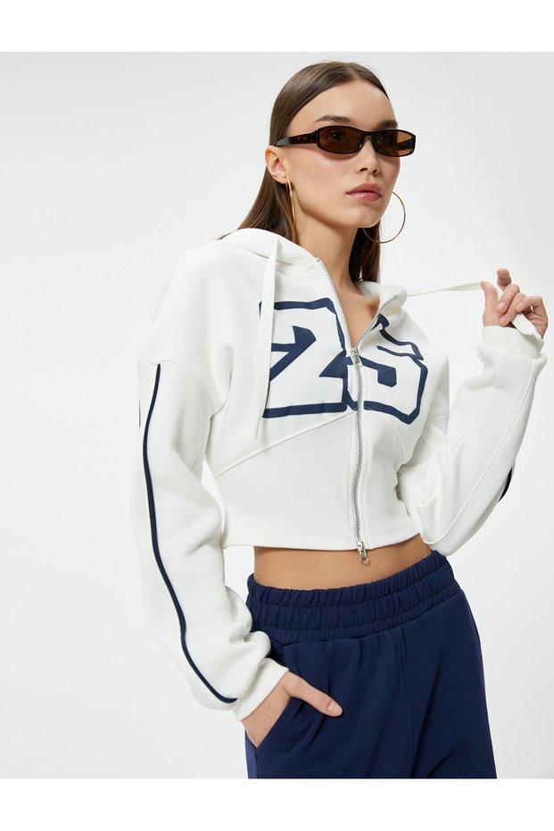 Hooded Zippered Sweatshirt Crop Corset Look Printed