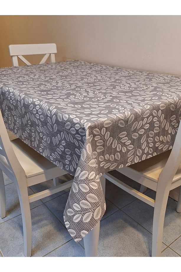 Elyaflı Pvc Muşamba - Desenli Silinebilir Masa Örtüsü (GRİ) - 5