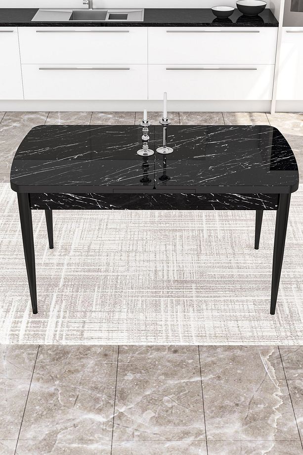 Zen Serisi 80x132 Mdf Açılabilir Siyah Mermer Desen Masa Takımı 4 Zebra Sandalye Ve 1 Siyah Bench - 3