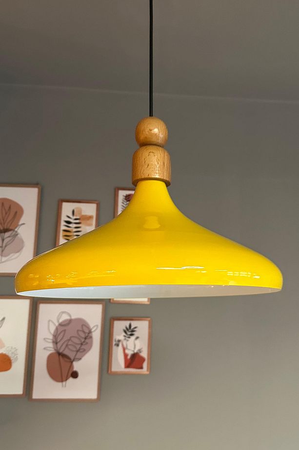 Açık Sarı Kalın Ahşap Boncuk Tekli Avize Sarkıt Salon Mutfak Butik Lamba Aydınlatma Cafe - 1