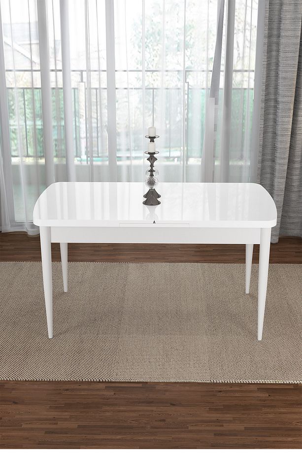 Zen Serisi 80x132 Mdf Açılabilir Beyaz Masa Takımı 4 Kiremit Sandalye Ve 1 Bench - 3