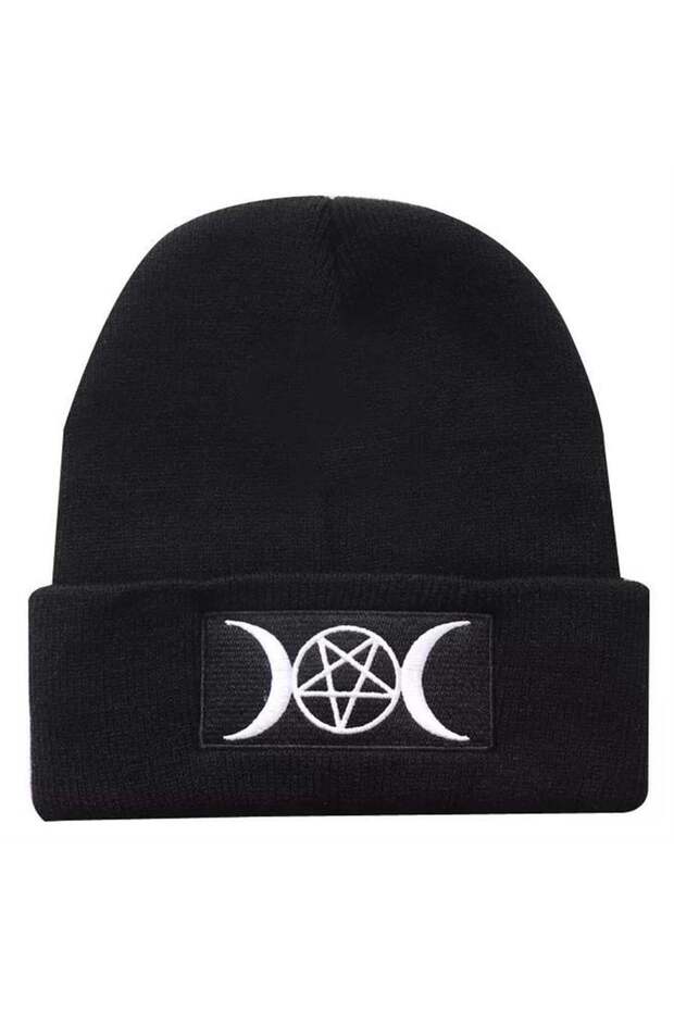 Pentagram Moon Beanie Black Beret