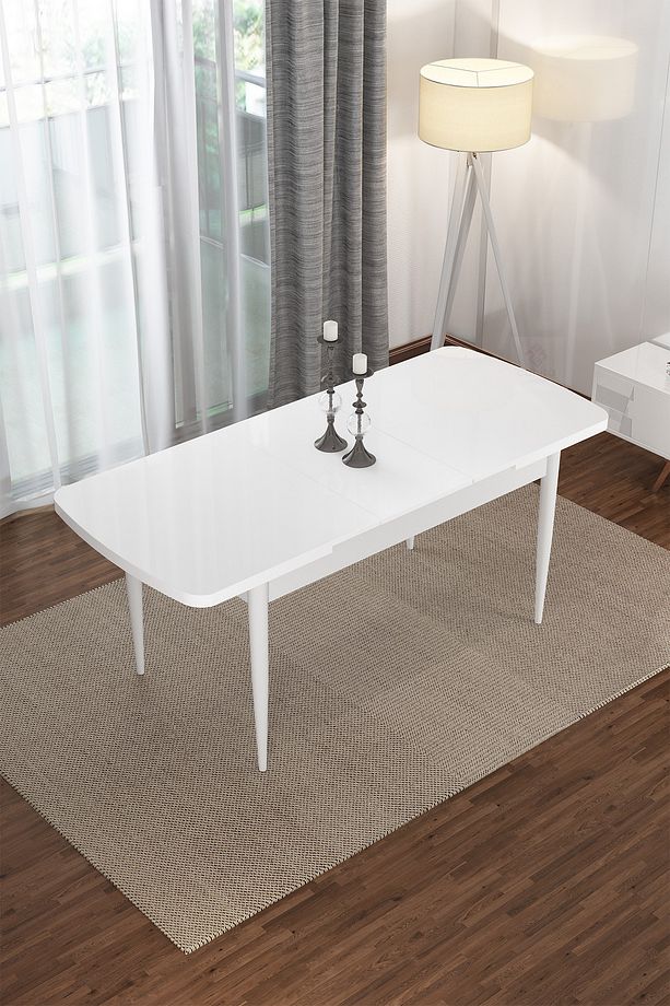 Zen Serisi 80x132 Mdf Açılabilir Beyaz Masa Takımı 4 Kiremit Sandalye Ve 1 Bench - 4