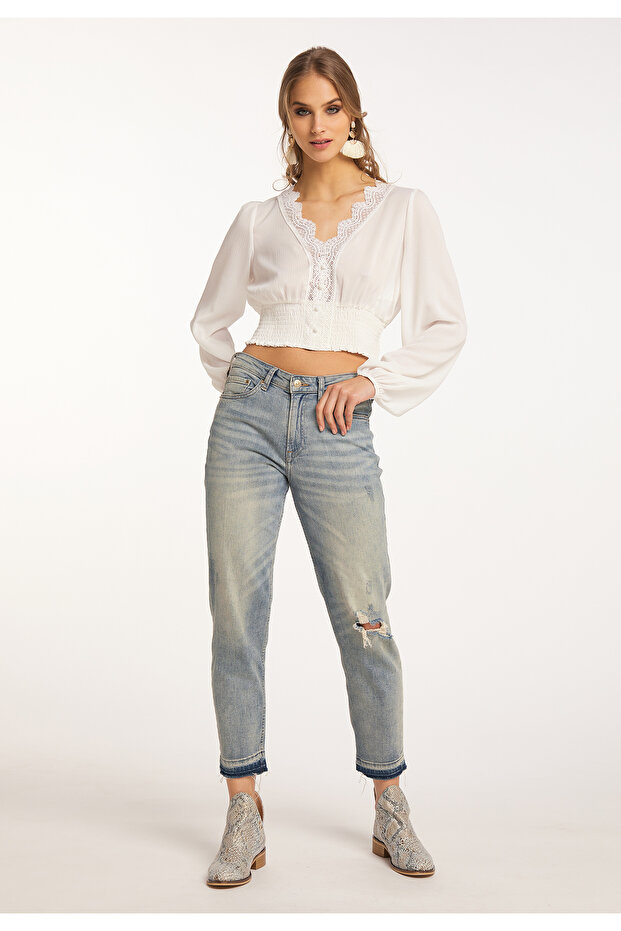 Cropped Bluse langarm - 1