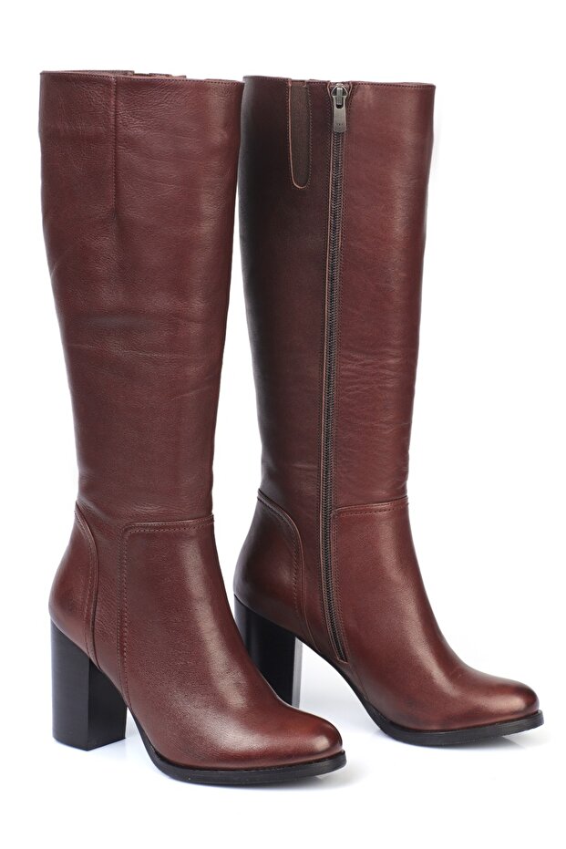 Genuine Leather Brown Women's Zippered Boots - Karven 1171