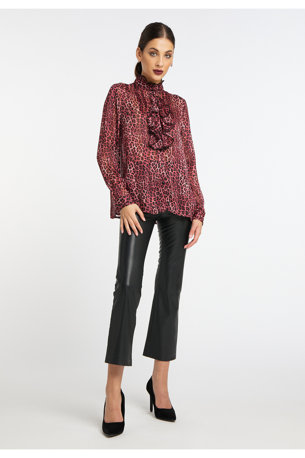 Rüschenbluse mit Leoprint - 1