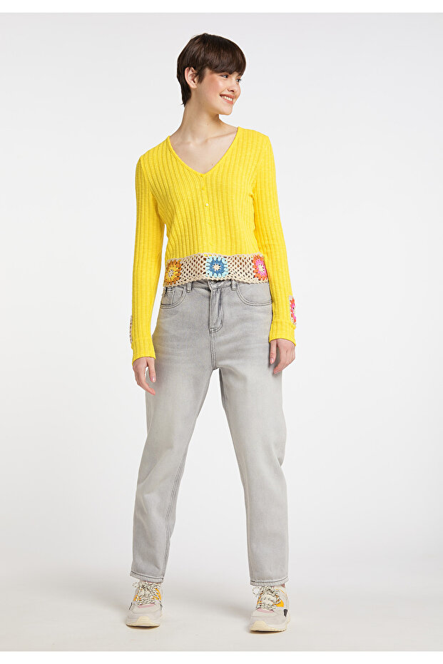 Pullover mit gehäkeltem Bund - 1