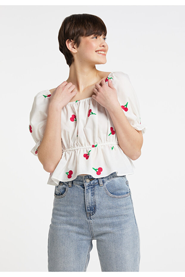 Bestickte Cropped-Bluse - 3