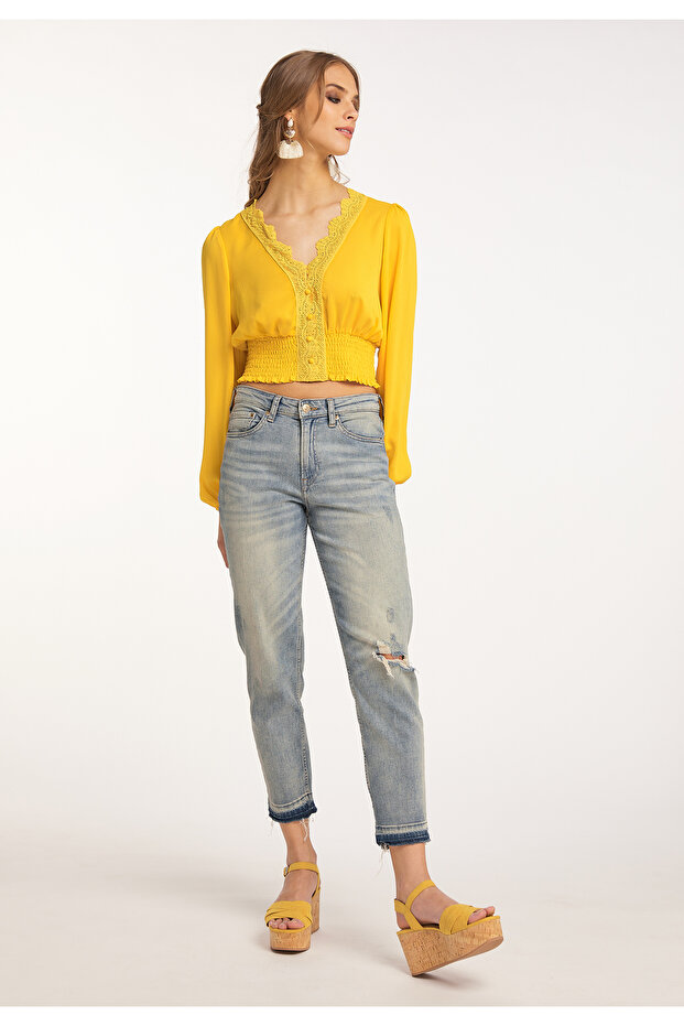 Cropped Bluse langarm - 1