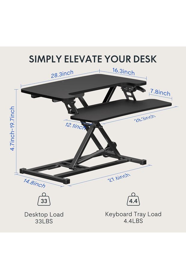 Flexispot Modern 28 Inch Height Adjustable Sit to Stand-up Desk with Keyboard Trey - Black - 2