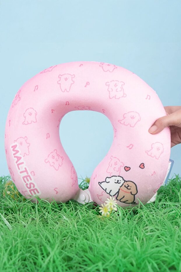 Maltese Lisanslı Hafızalı Sünger Boyun Yastığı - Pembe - 6