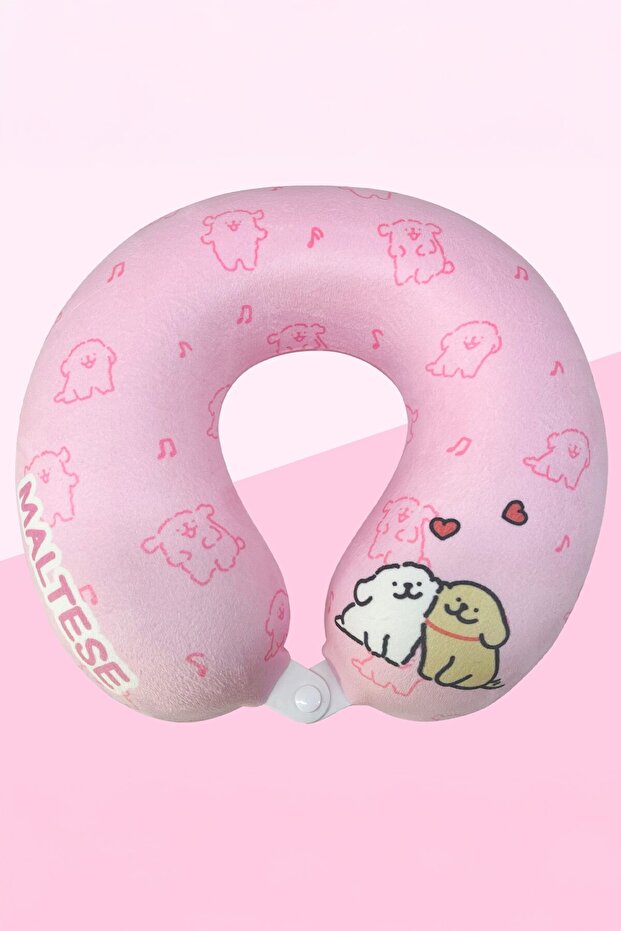 Maltese Lisanslı Hafızalı Sünger Boyun Yastığı - Pembe - 5