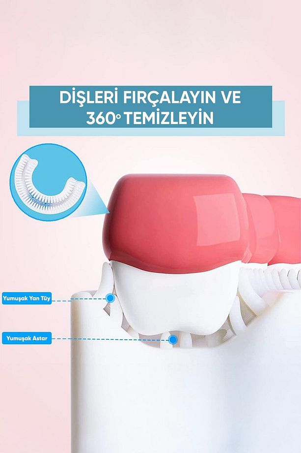 Bebek U Şekilli Diş Fırçası Silikon Hijyenik Pembe 2-6 Yaş Çocuk Yumuşak Diş Fırçası 1 Adet - 3