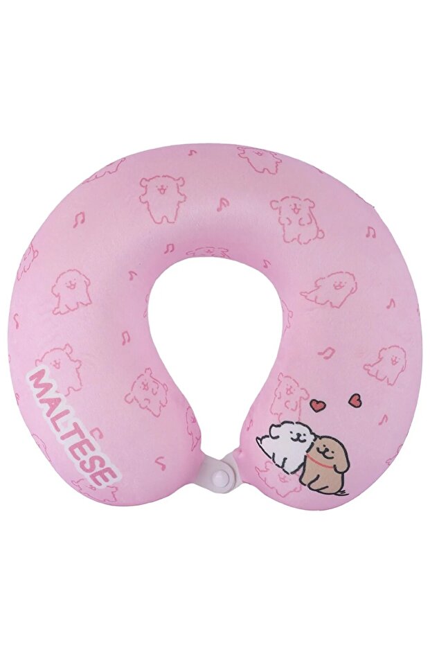 Maltese Lisanslı Hafızalı Sünger Boyun Yastığı - Pembe - 2