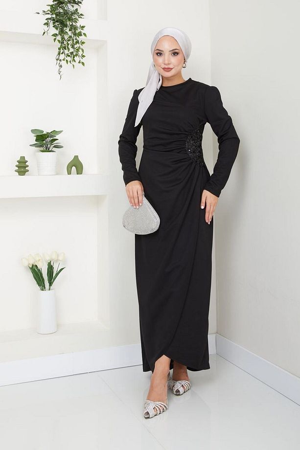 Abiye Moda Pullu Uzun Tesettür Abiye Elbise 2743 - 3