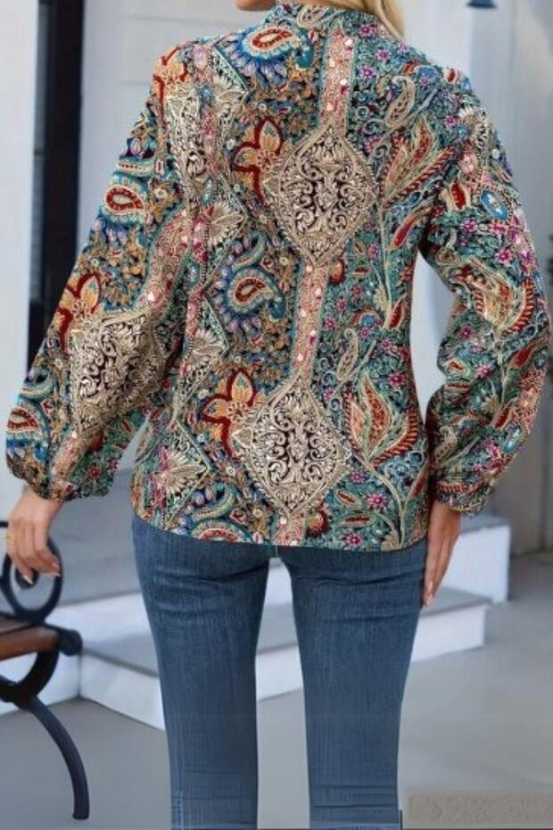 V-neck loose supreme blouse with pattern - 5