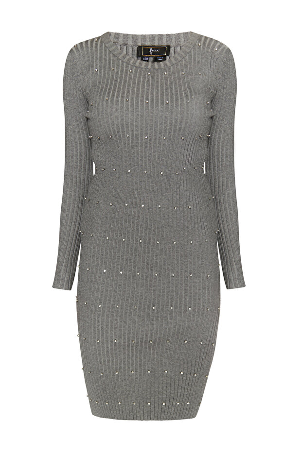 Rippstrickkleid mit Strass-Steinen - 3