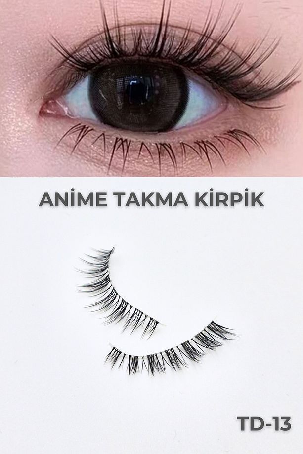 Anime Takma Kirpik - Şeffaf Dip Kısım Tam Boy Doğal İpek Takma Kirpik (1 Çift) No: TD-13 - 1