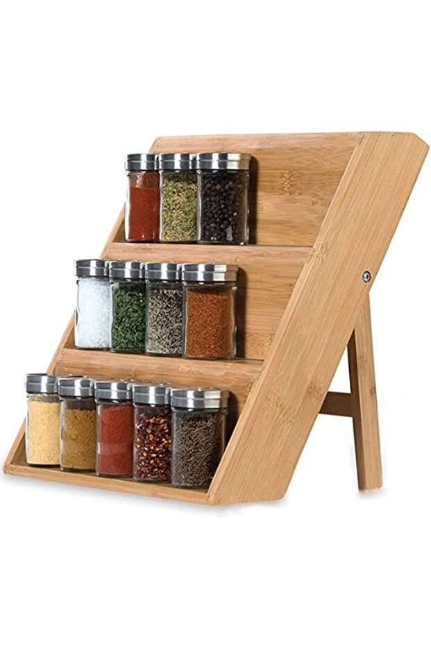 Bamboo 3-Tier Organizer with Slide and Spice Rack Stand, Drawer Inside - 1