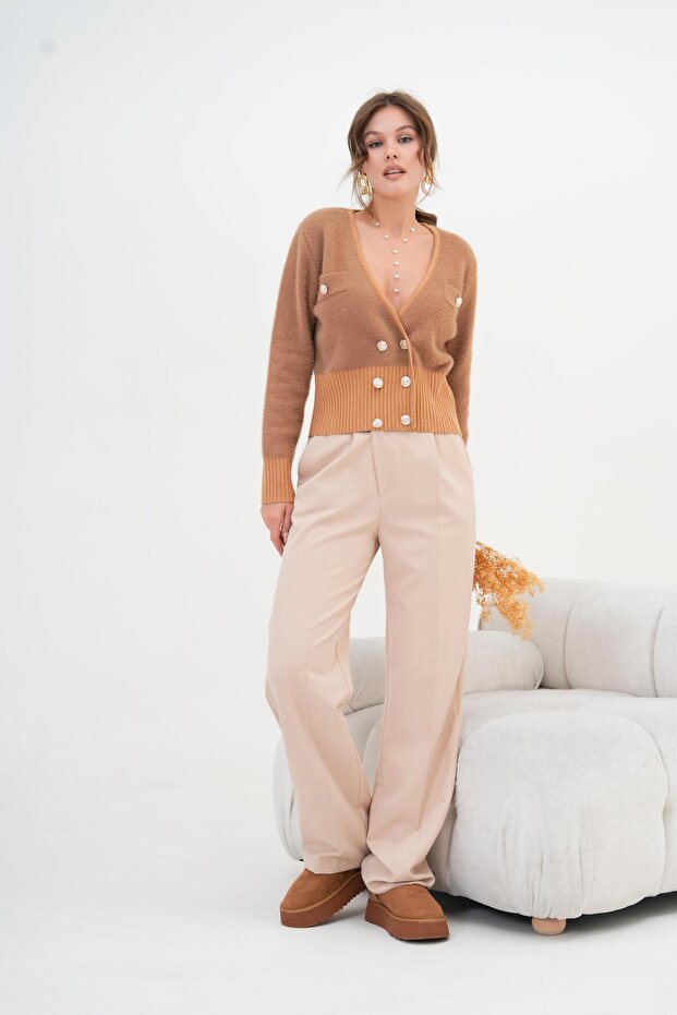Women's Double Breasted Short Cardigan Biscuit 20779