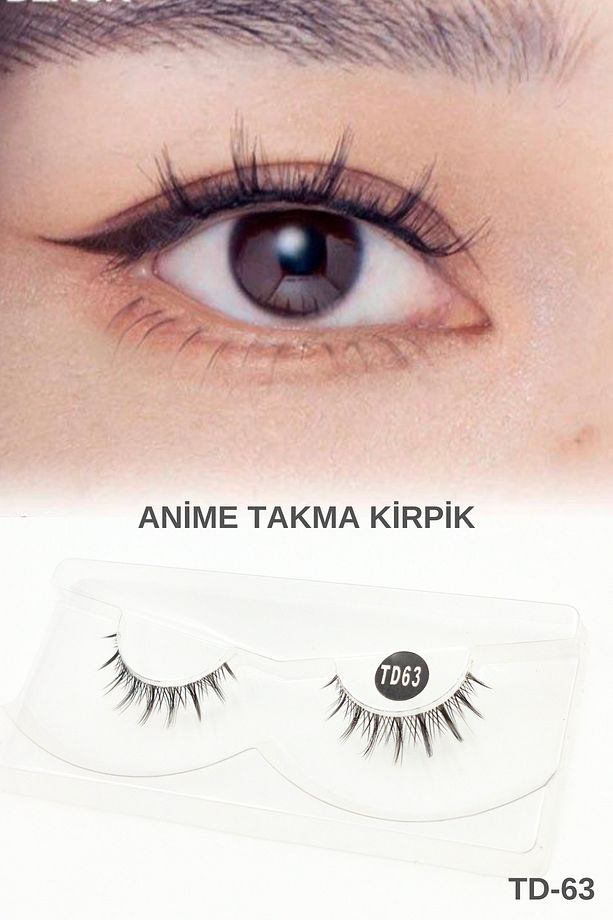 Anime Takma Kirpik - Şeffaf Dip Kısım Tam Boy Doğal İpek Takma Kirpik (1 Çift) No: TD-63 - 1