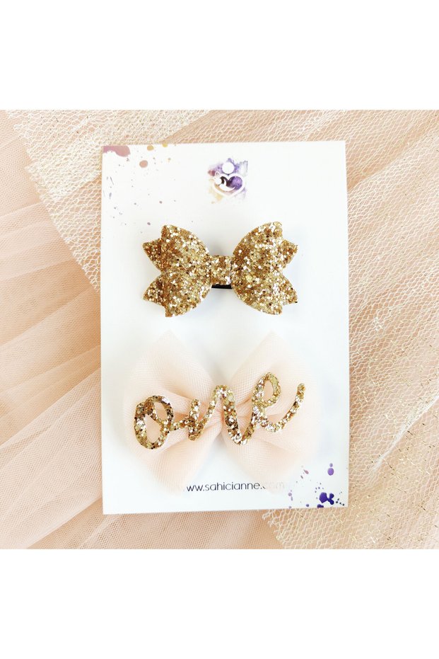 One 1-Year-Old Hairless Baby Buckle Set, 7cm- Salmon Dark Gold Birthday Buckle