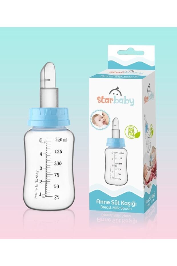 Newborn Feeding Apparatus Bottle with Spoon 150 ml Blue