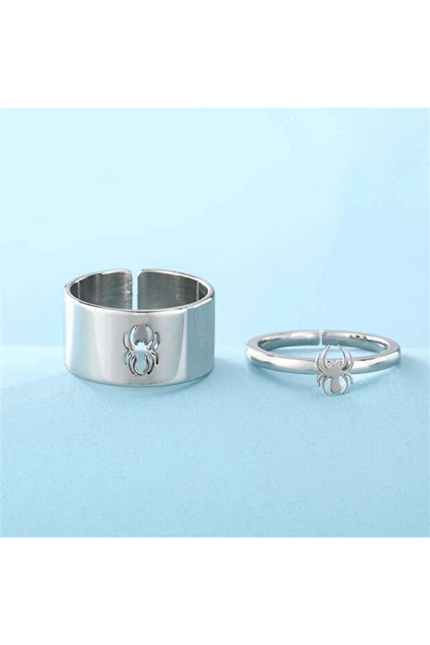 حلقة مزدوجة فضية قابلة للتعديل على شكل عنكبوت - 1