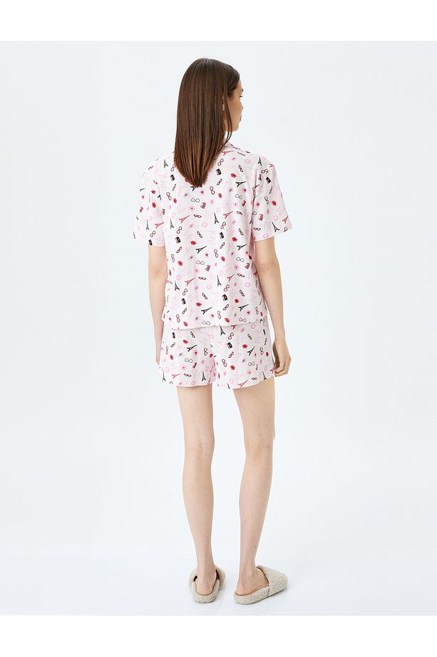 Örme Paris Temalı Kalpli Şortlu Pijama Takımı - 4