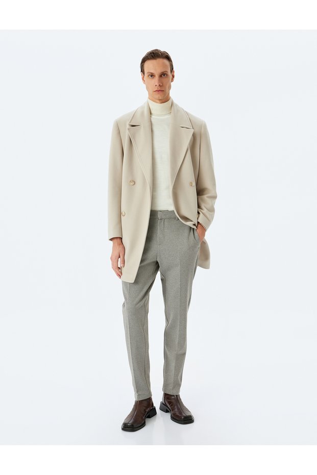 Buttoned Cotton Blended Fabric Trousers with Pocket Detail