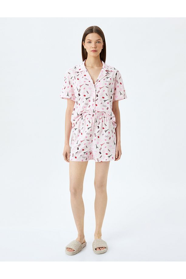 Örme Paris Temalı Kalpli Şortlu Pijama Takımı - 3