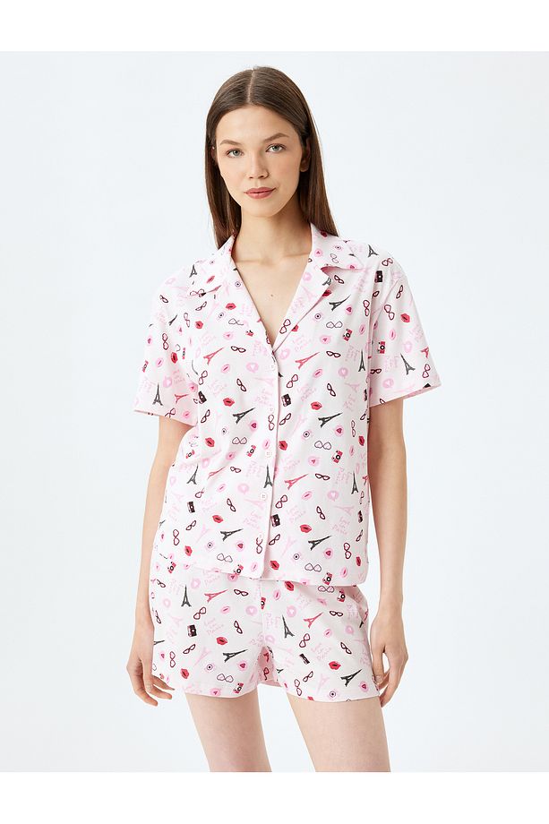 Örme Paris Temalı Kalpli Şortlu Pijama Takımı - 2