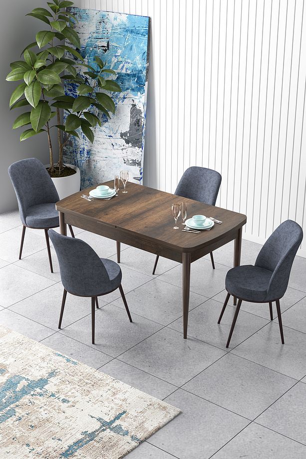 Zen Serisi 80x132 Mdf Açılabilir Barok Ahşap Desen Masa Takımı Ve 4 Füme Sandalye - 1