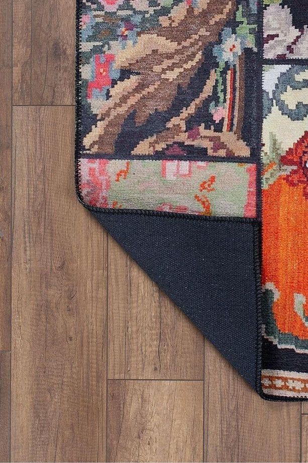 Patchwork Karabağ Desenli Salon Halısı, Dokuma Taban Dekoratif Şönil Siyah Halı Jazz Al 153 - 5