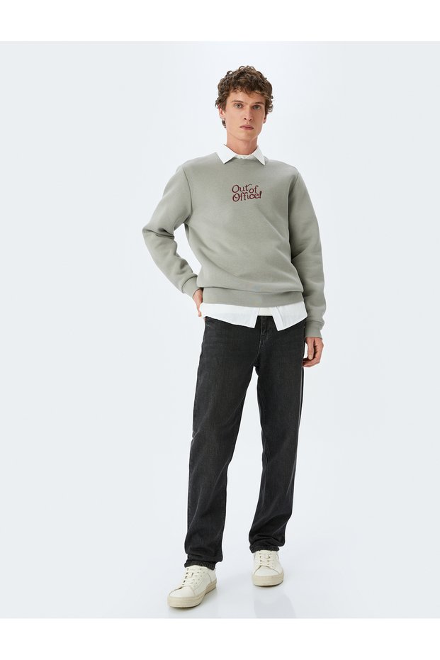 Cotton Blended Crew Neck Slogan Printed Sweatshirt