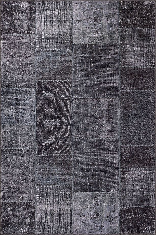 Patchwork Desenli Salon Halısı, Dokuma Taban Dekoratif Şönil Siyah Halı Jazz Al 81 - 1