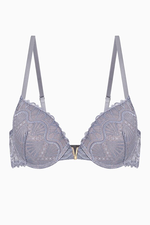 Anna Gold Detailed Lace Bra - Push up - 2568 - Gray