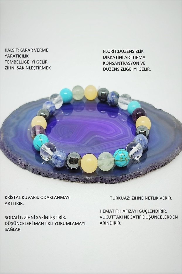 Certified Dehb Natural Stone Bracelet (Calcite, Fluorite, Hematite, Sodalite, Turquoise, Crystal Quartz)