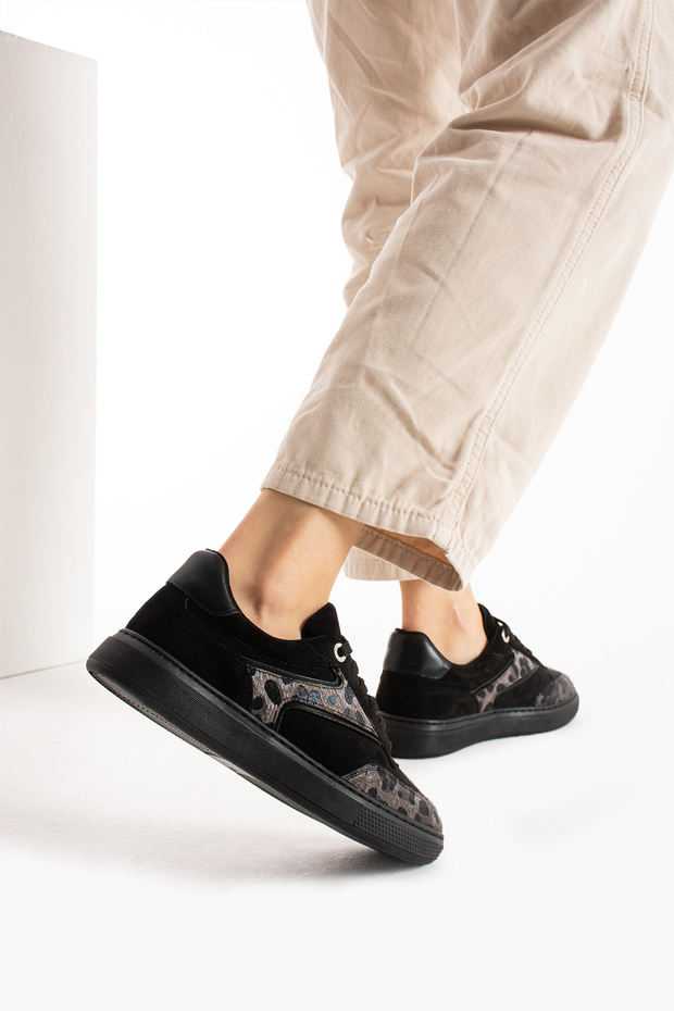 Women Black Suede Black Leopard Sneaker Sneakers
