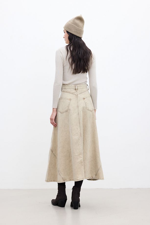 VOLANLI DENİM ETEK CAMEL - 6