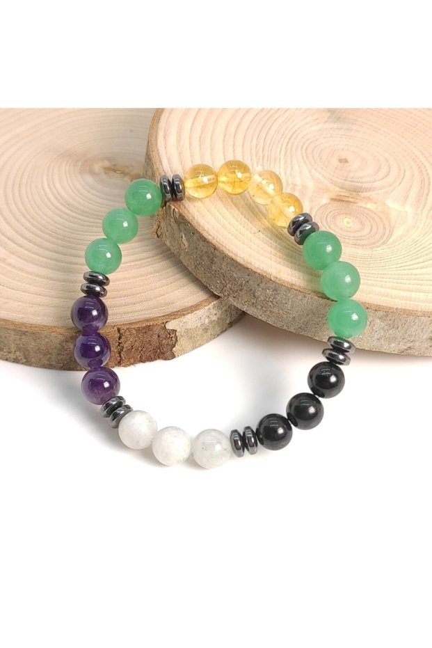 Moon Stone Amethyst Black Tourmaline Aventurine Citrine Bracelet (Energy Bracelet)