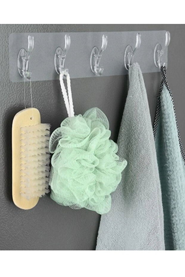 5 ADET 5'li Kendinden-Yapışkanlı-Güçlü-Şeffaf-Askılık- Kapı-Arkası-Mutfak-Duvar-Banyo-ASKI 5 ADET - 3