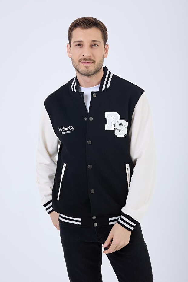 Ανδρικό Basic 3 Thread Long Pocket Μαύρο College Jacket - 2