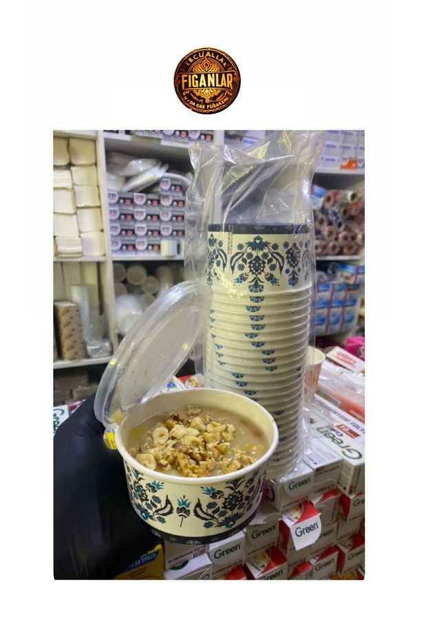 14 Oz şeffaf Kapaklı 100 Adet Mavi Karton Kağıt Çorba ve Aşure Kasesi - - 3