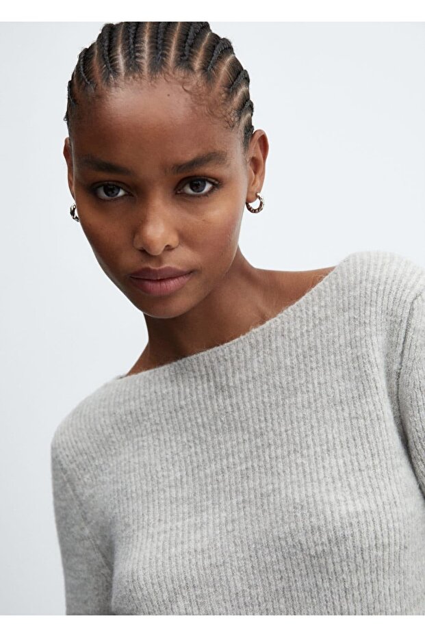 Kayık Yaka Örgü Kazak - 5