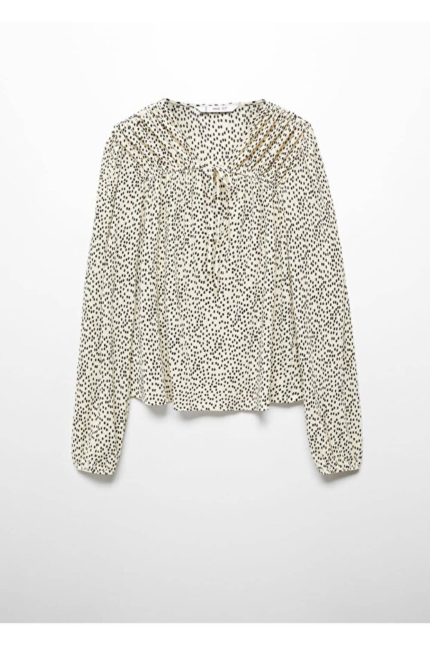 Bağ detaylı desenli bluz - 3