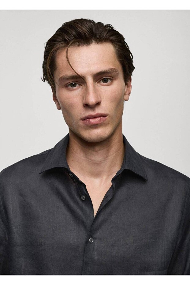 %100 Keten Regular Kesim Gömlek - 5