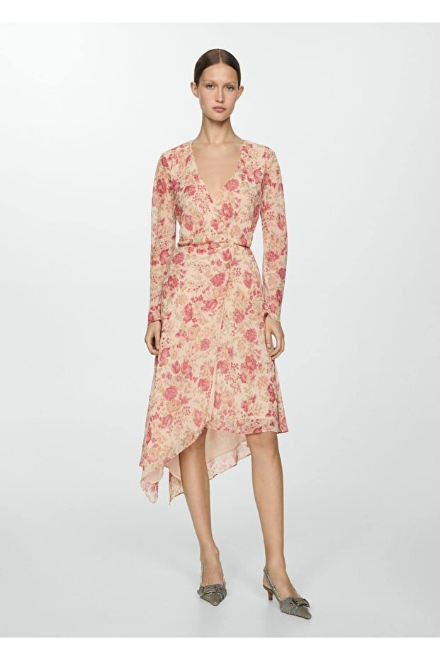 Asimetrik Çiçekli Elbise - 2